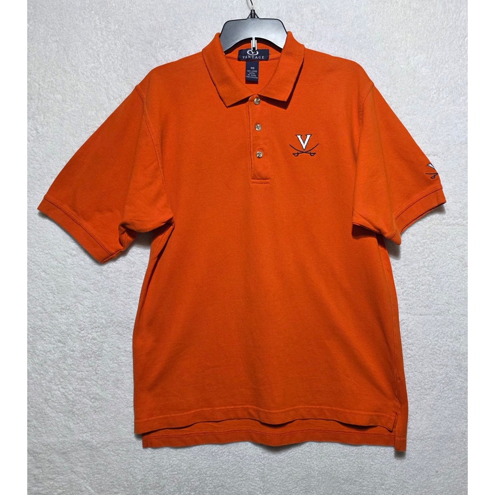 Vantage Men's UVA Cavaliers Polo Shirt Orange Combed Cotton Short Sleeve Medium